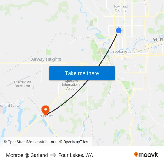 Monroe @ Garland to Four Lakes, WA map