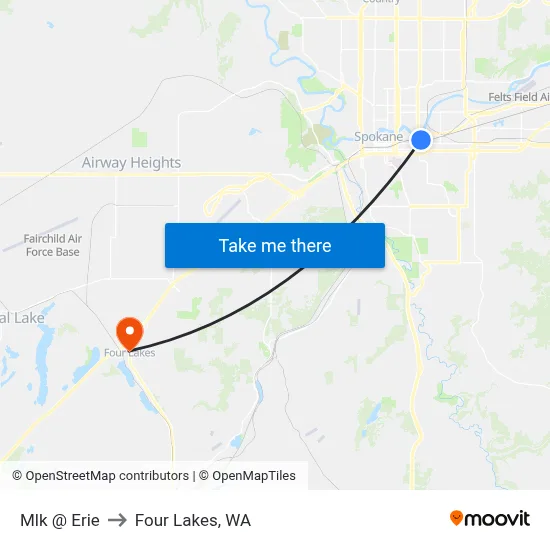 Mlk @ Erie to Four Lakes, WA map