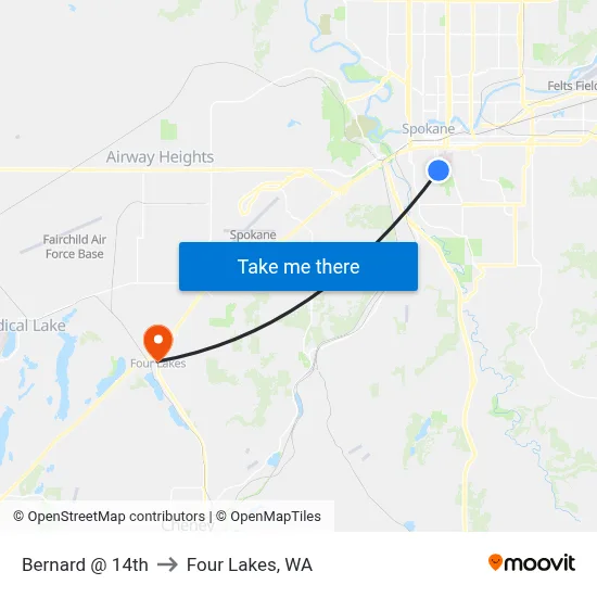 Bernard @ 14th to Four Lakes, WA map