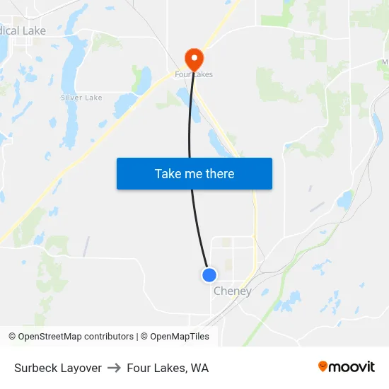 Surbeck Layover to Four Lakes, WA map