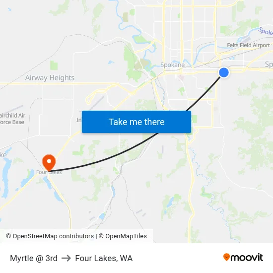 Myrtle @ 3rd to Four Lakes, WA map