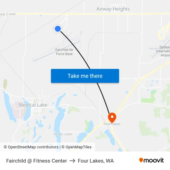 Fairchild @ Fitness Center to Four Lakes, WA map