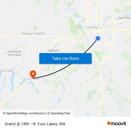 Grand @ 18th to Four Lakes, WA map