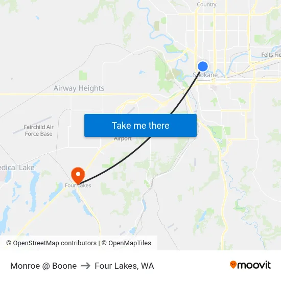 Monroe @ Boone to Four Lakes, WA map