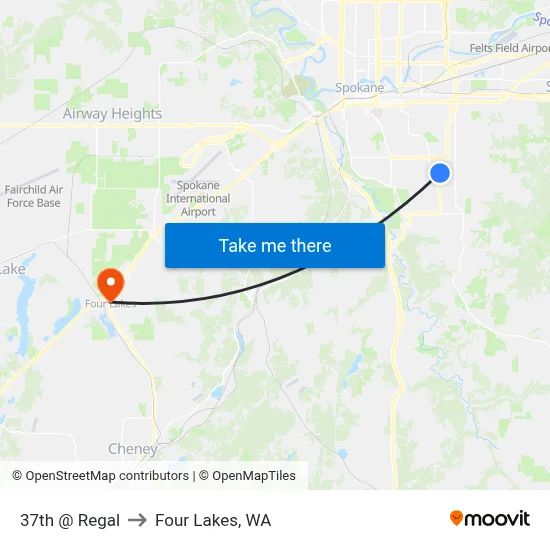 37th @ Regal to Four Lakes, WA map