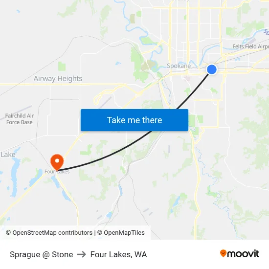 Sprague @ Stone to Four Lakes, WA map
