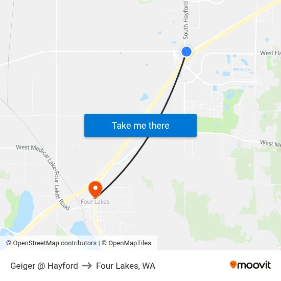Geiger @ Hayford to Four Lakes, WA map