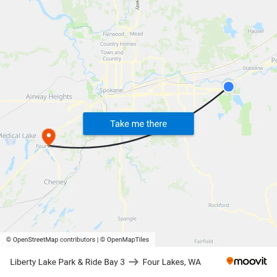 Liberty Lake Park & Ride Bay 3 to Four Lakes, WA map