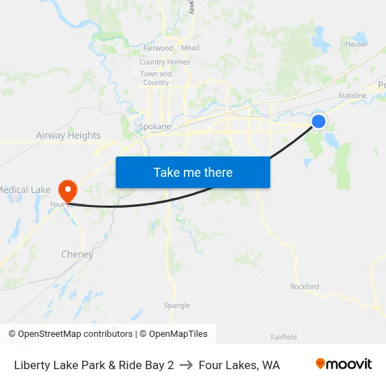 Liberty Lake Park & Ride Bay 2 to Four Lakes, WA map