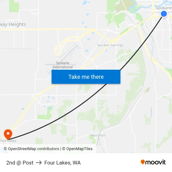 2nd @ Post to Four Lakes, WA map