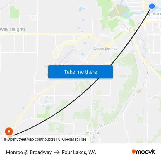Monroe @ Broadway to Four Lakes, WA map