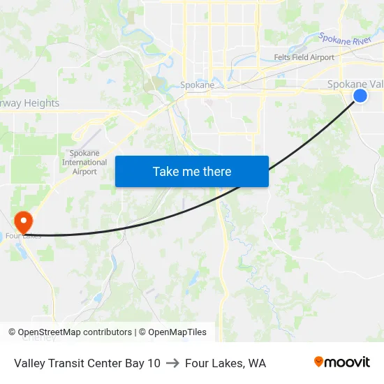 Valley Transit Center Bay 10 to Four Lakes, WA map