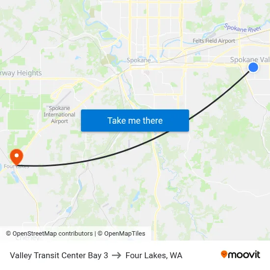 Valley Transit Center Bay 3 to Four Lakes, WA map