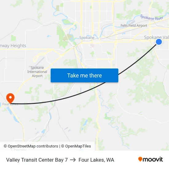 Valley Transit Center Bay 7 to Four Lakes, WA map