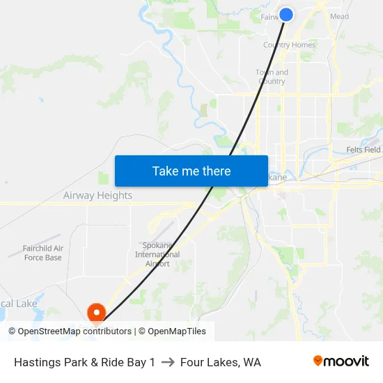Hastings Park & Ride Bay 1 to Four Lakes, WA map