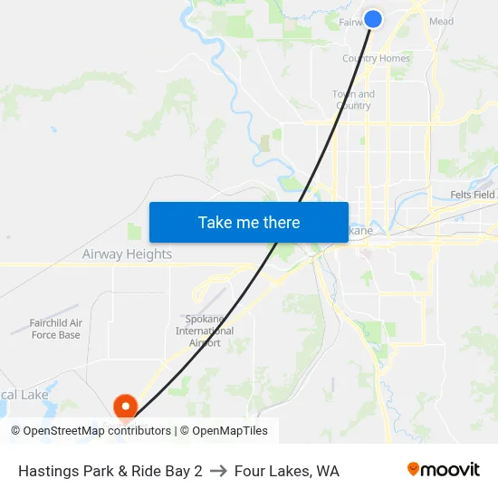 Hastings Park & Ride Bay 2 to Four Lakes, WA map