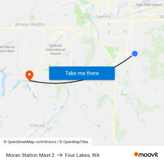 Moran Station Mast 2 to Four Lakes, WA map