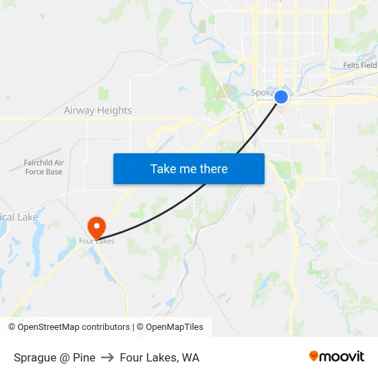 Sprague @ Pine to Four Lakes, WA map