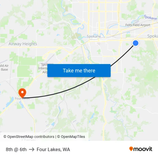 8th @ 6th to Four Lakes, WA map