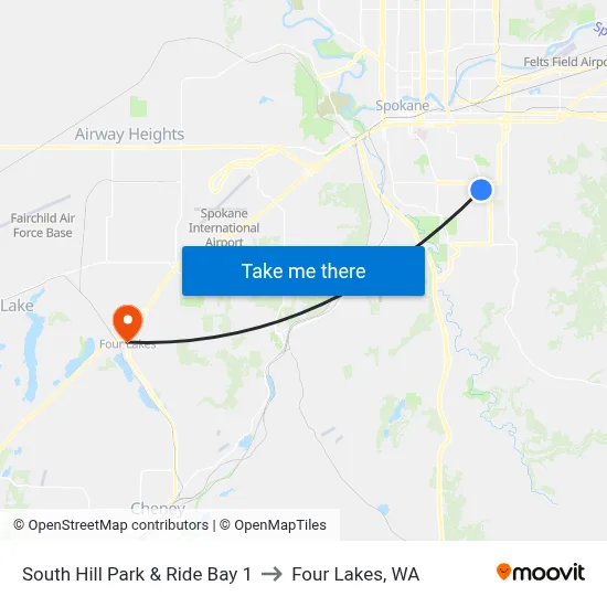 South Hill Park & Ride Bay 1 to Four Lakes, WA map