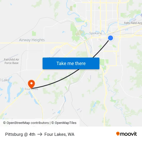Pittsburg @ 4th to Four Lakes, WA map