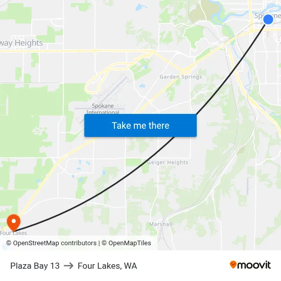 Plaza Bay 13 to Four Lakes, WA map
