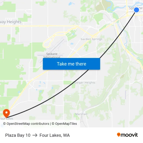 Plaza Bay 10 to Four Lakes, WA map