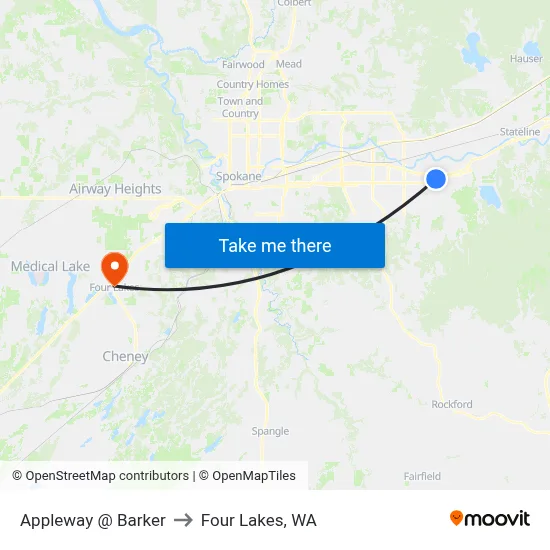 Appleway @ Barker to Four Lakes, WA map
