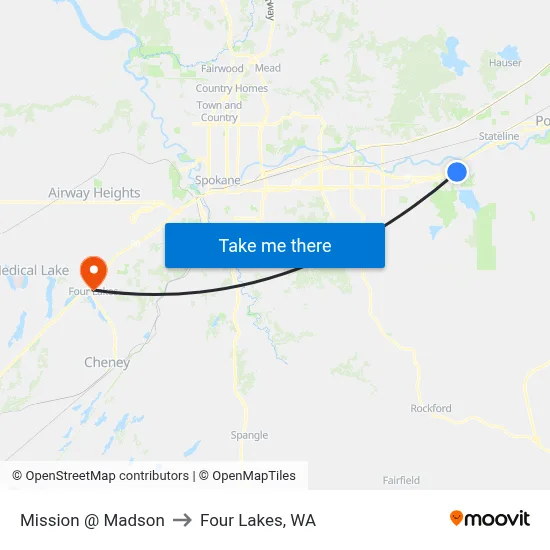 Mission @ Madson to Four Lakes, WA map