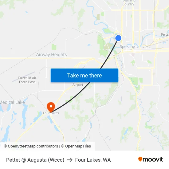 Pettet @ Augusta (Wccc) to Four Lakes, WA map