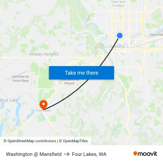 Washington @ Mansfield to Four Lakes, WA map