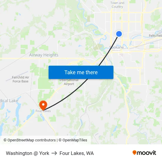 Washington @ York to Four Lakes, WA map