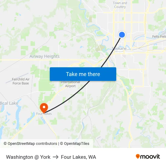 Washington @ York to Four Lakes, WA map