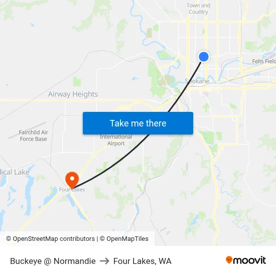 Buckeye @ Normandie to Four Lakes, WA map