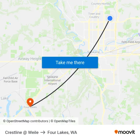 Crestline @ Weile to Four Lakes, WA map