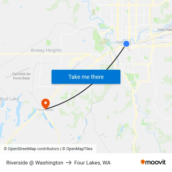 Riverside @ Washington to Four Lakes, WA map