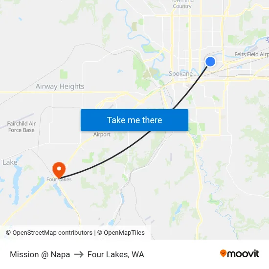 Mission @ Napa to Four Lakes, WA map