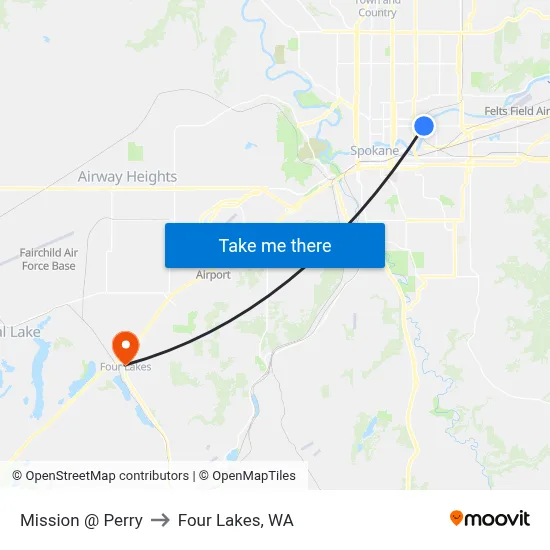 Mission @ Perry to Four Lakes, WA map
