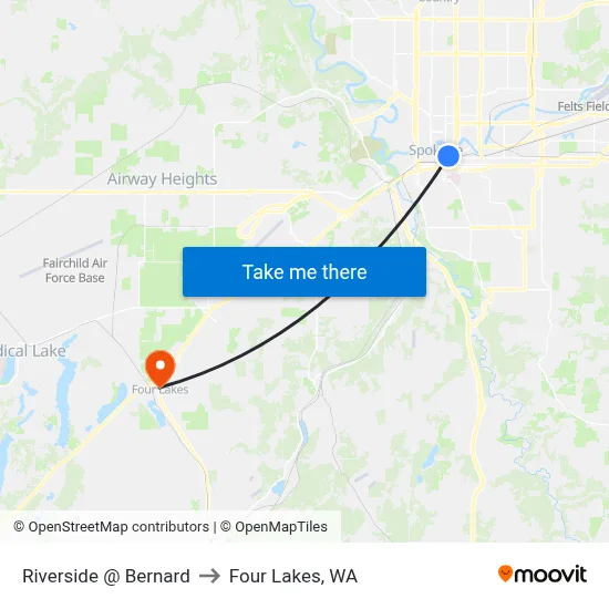 Riverside @ Bernard to Four Lakes, WA map