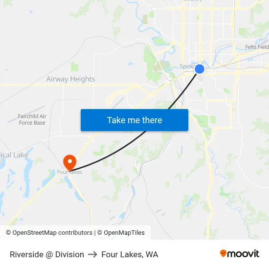 Riverside @ Division to Four Lakes, WA map
