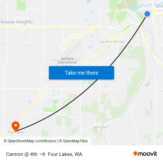 Cannon @ 4th to Four Lakes, WA map