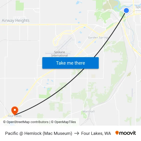 Pacific @ Hemlock (Mac Museum) to Four Lakes, WA map