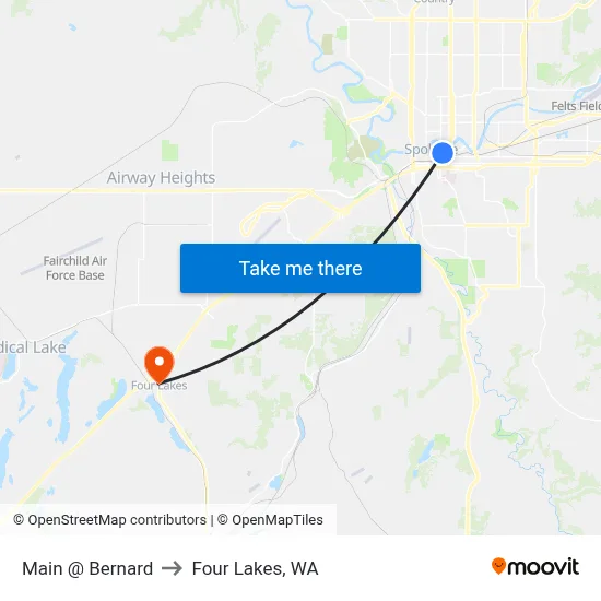 Main @ Bernard to Four Lakes, WA map