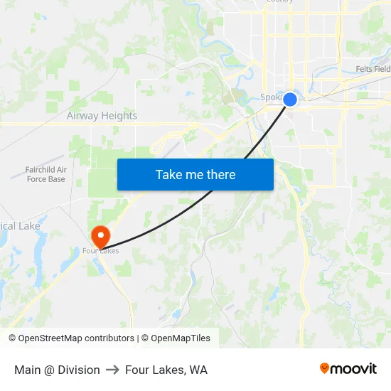 Main @ Division to Four Lakes, WA map