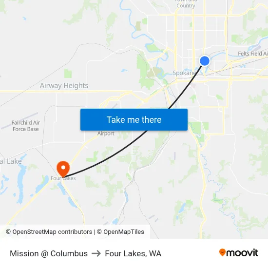 Mission @ Columbus to Four Lakes, WA map