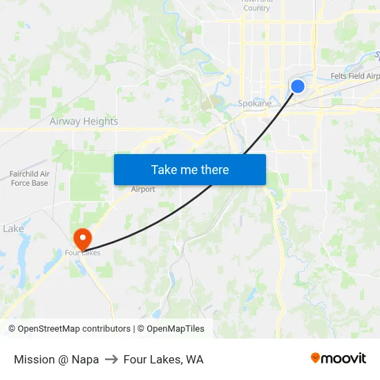 Mission @ Napa to Four Lakes, WA map