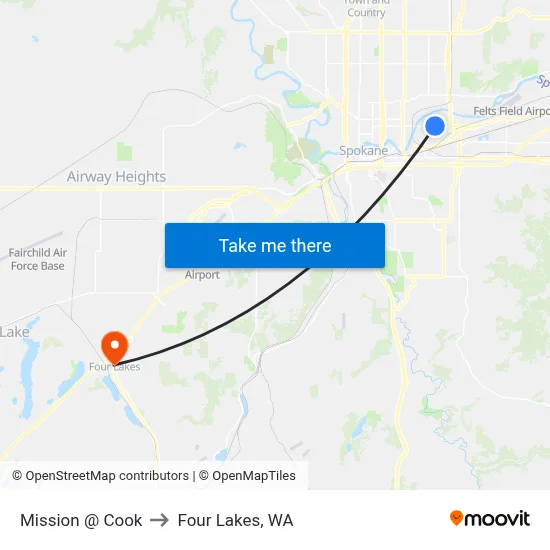 Mission @ Cook to Four Lakes, WA map