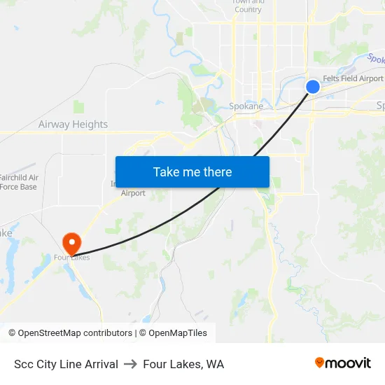 Scc City Line Arrival to Four Lakes, WA map