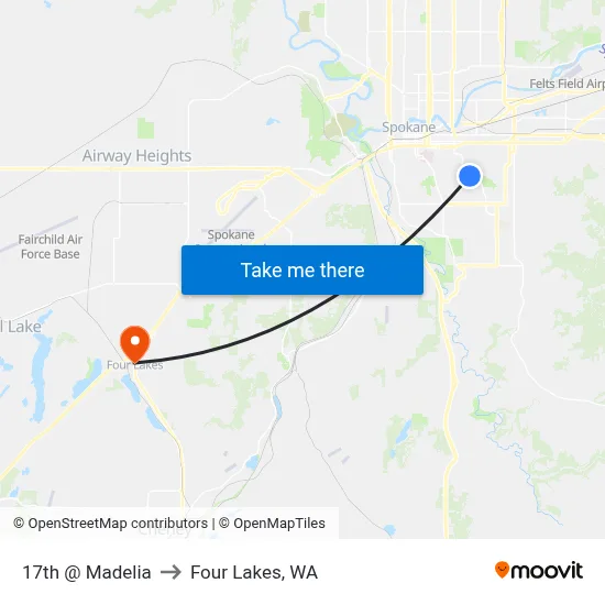 17th @ Madelia to Four Lakes, WA map