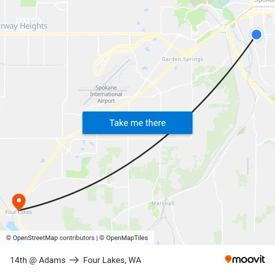 14th @ Adams to Four Lakes, WA map